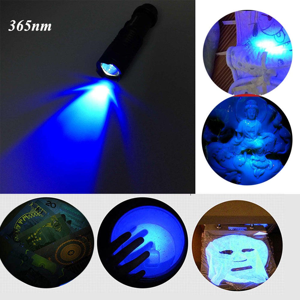 Led Torch Blacklight 365NM High Powered 365nm UV Ultraviolet Zoomable LED Flashlight  For Detecting