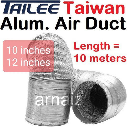 Flexible Aluminum Air Duct (10 meters) 10 & 12 inches Foil Ducting Ventilation HVAC Tube Tailee