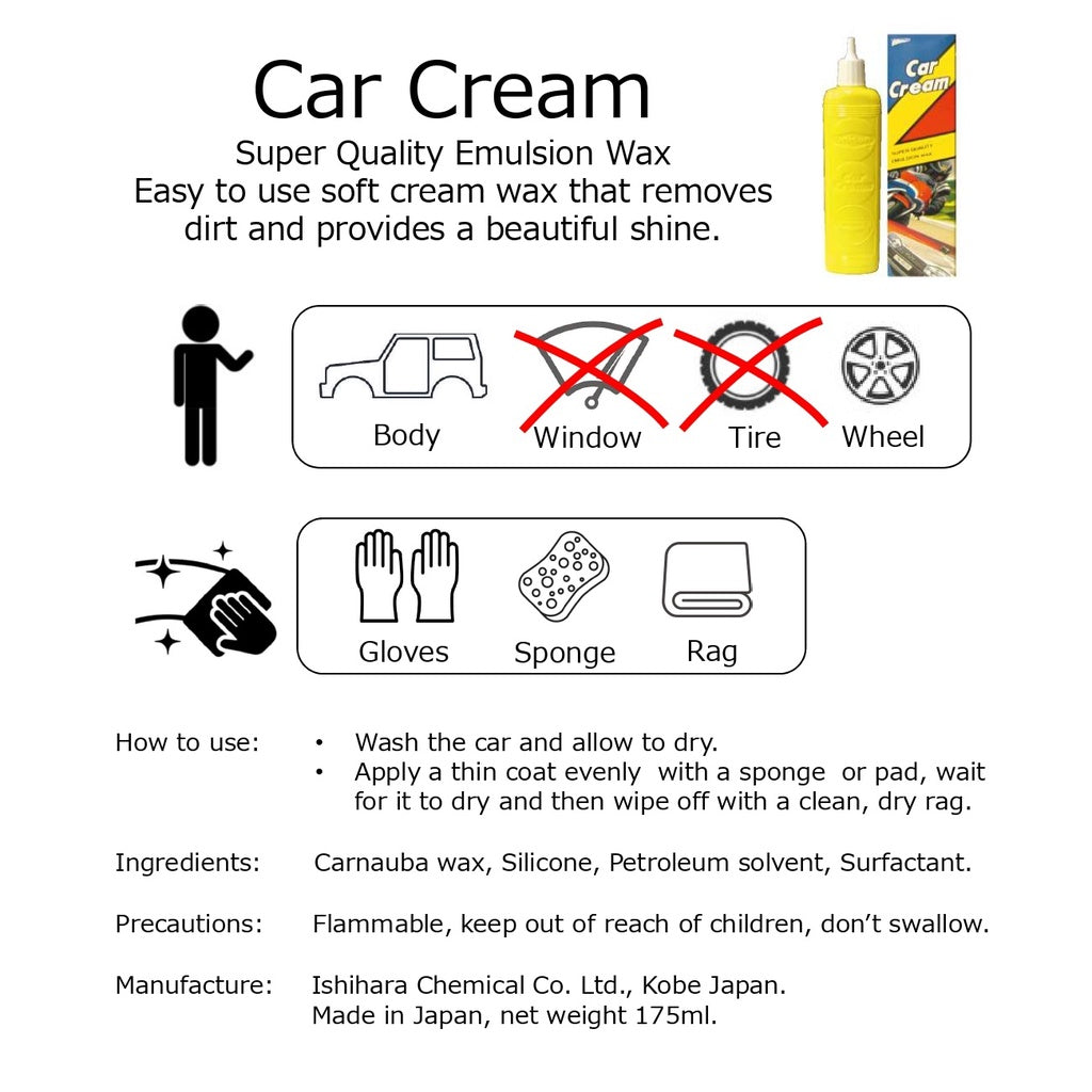 Unicon Car Cream 6.1fl.oz 175 ml Super Quality Emulsion Wax Easy to Use Soft Cream Wax Removes Dirt