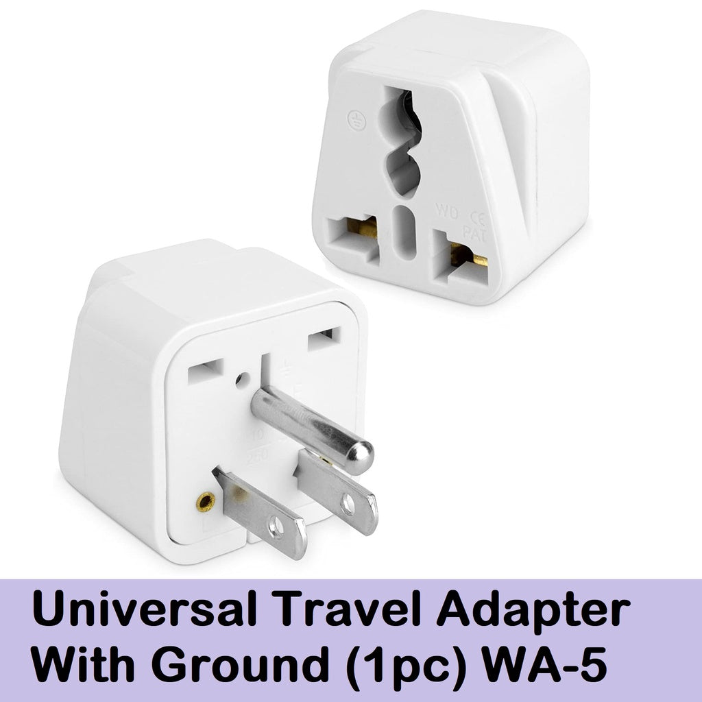 WA-5 White (1pc) Universal Travel Adapter With Ground YD-5 Universal Socket Travel Adapter  Adaptors