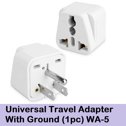 WA-5 White (1pc) Universal Travel Adapter With Ground YD-5 Universal Socket Travel Adapter  Adaptors