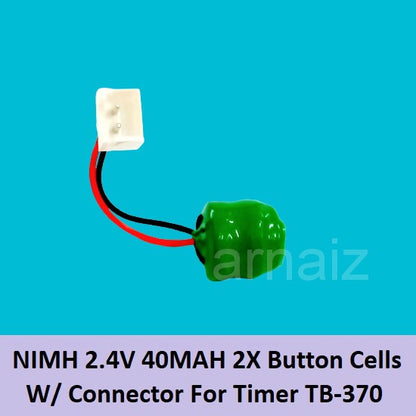 Battery for Camsco TB-370 TB370 Timer NIMH 2.4V 40mAh 2x  Button Cells with Connector 24 Hour Timers