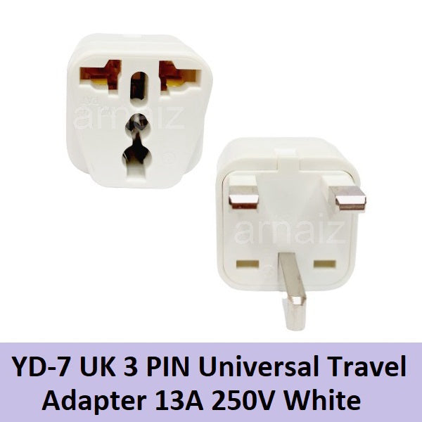 High Quality YD-7 (1pc) White UK Universal Travel Adapter 13A 250V Universal Socket to 3-Pin UK Plug