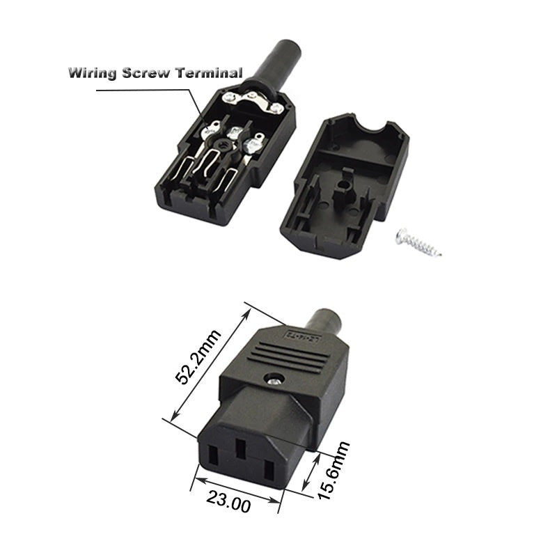 C13 Rewireable Connector (1pc) 10A 250V YD-C13 Power Cord Plug Connector Straight Cable Mount Outlet