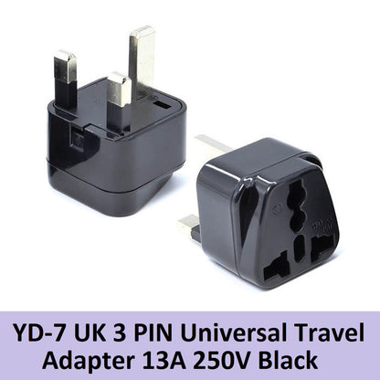 High Quality YD-7 (1pc) Black UK Universal Travel Adapter 13A 250V Universal Socket to 3-Pin UK Plug