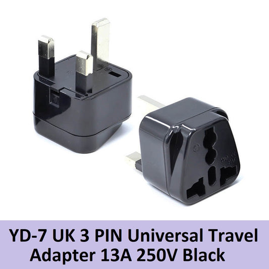 High Quality YD-7 (1pc) Black UK Universal Travel Adapter 13A 250V Universal Socket to 3-Pin UK Plug