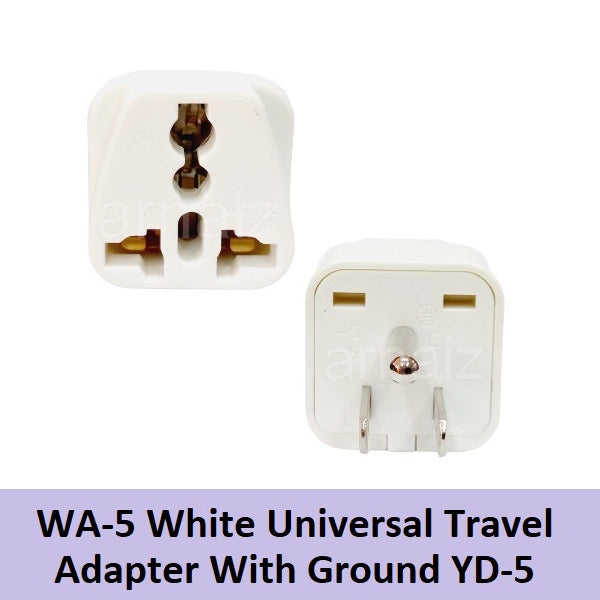 WA-5 White (1pc) Universal Travel Adapter With Ground YD-5 Universal Socket Travel Adapter  Adaptors