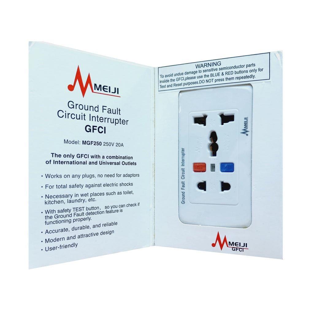 MEIJI MGF-250 GFCI Ground Fault Circuit Interrupter Universal & International Outlet 220V 20A MGF250