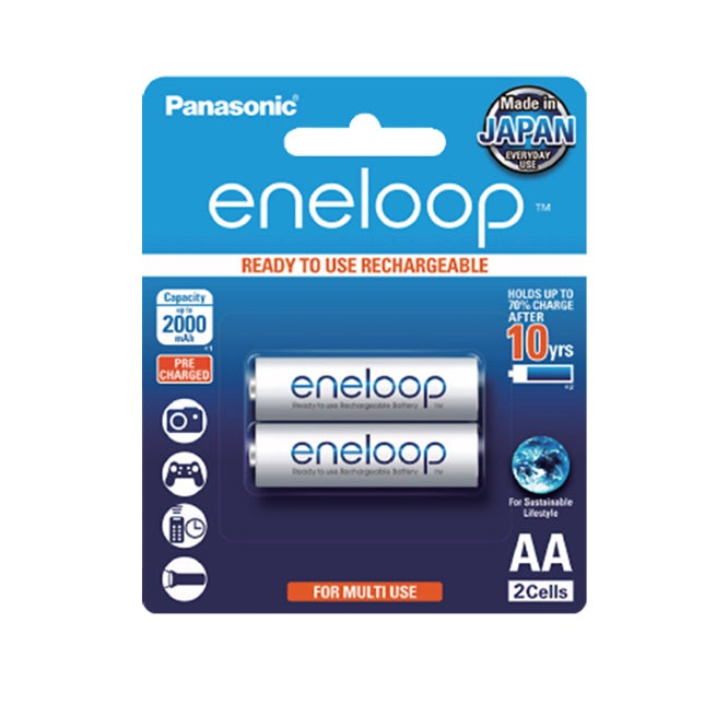 Panasonic Eneloop AA 2pcs 2000mAh 1.2V Rechargeable Battery min.1900mAh BK-3MCCE/2BT HRM6 AA Ni-MH