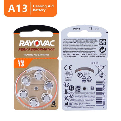 Rayovac Peak Performance 13 Size 13 PR48 (6pcs) p13 1.45v A13 Hearing Aid Battery Batteries Zinc Air