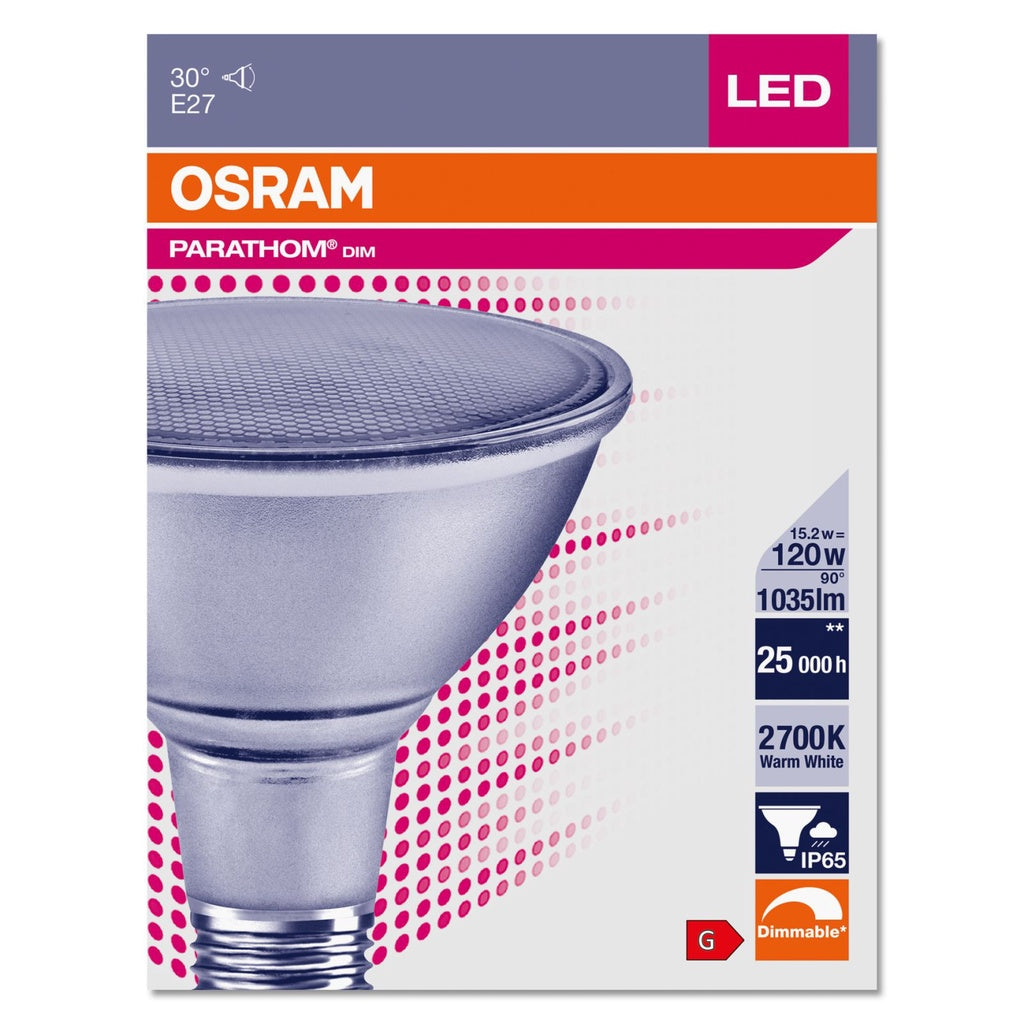 Osram PARATHOM DIM PAR38 120 15.2W/2700K E27 30D Warm White LED Lamp W Reflector Retrofit Screw Base