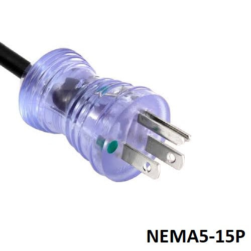 Power Cord NEMA5-15P To Straight C13 18/3 5M Hospital Grade Transparent Plugs Black Cord 5 Meters