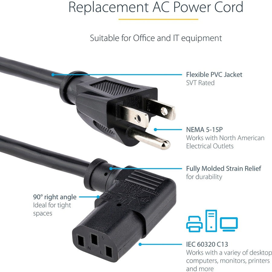 Power Cord NEMA 5 15P To C13 Angled NEMA 5-15P 5m Replacement Monitor PC Power Cable 5 meters