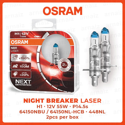 Osram H1 (2pcs) Night Breaker Laser Bulb Lamp 12V 55W P14.5S Duo Box Halogen Headlight Lamp 64150NBU