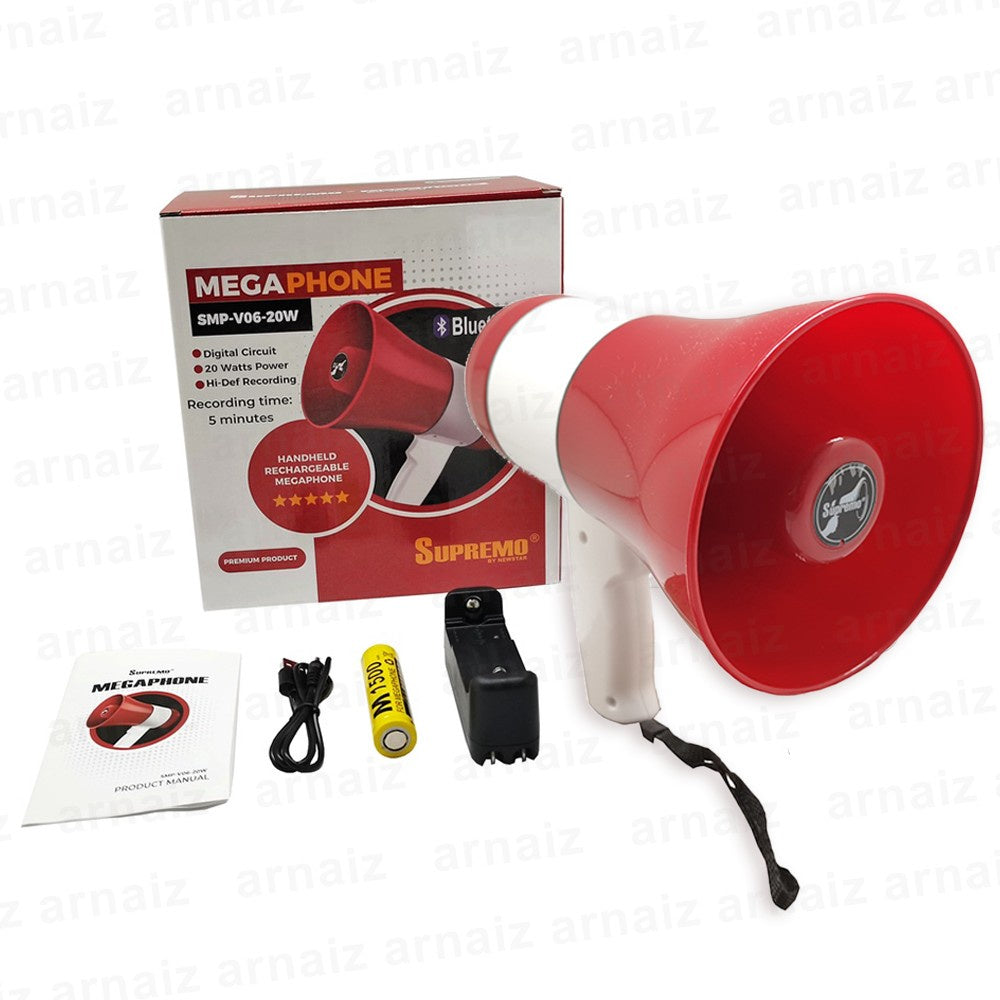 Handheld Rechargeable Megaphone Portable 20Watts Bluetooth, Talk ,Siren, Whistle, Voice Recording