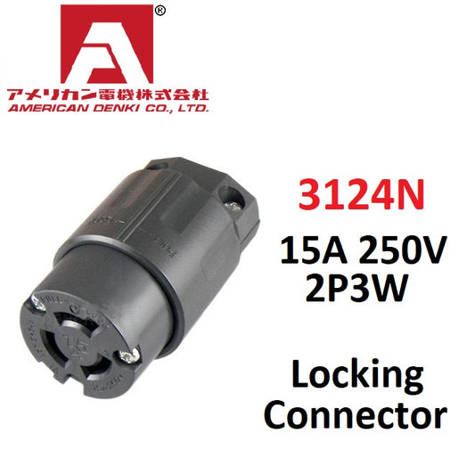 American Denki 3124N Locking Connector 15A 250V 2 Pole 3 Wire Rubber Housing