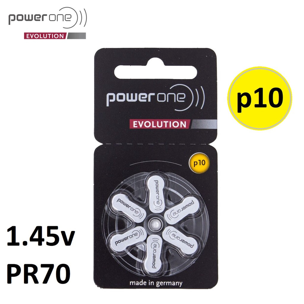 Power One Evolution Zinc Air Size 10 PR70 (6pcs) p10 1.45v A10 Hearing Aid Battery Batteries