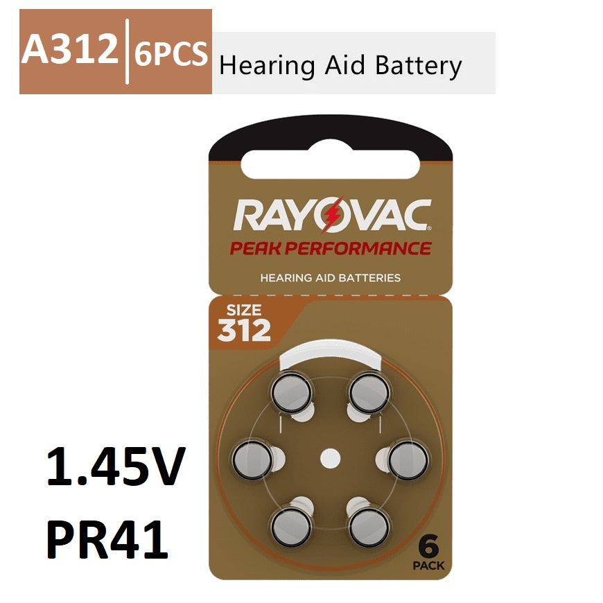 Rayovac Peak Performance Size 312 PR41 (6pcs) p312 1.45v A312 Hearing Aid Battery Batteries Zinc Air