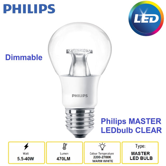 Philips Master LED bulb DT 5.5W-40W E27 A60 CL LEDbulb Warm White Dimmable Clear