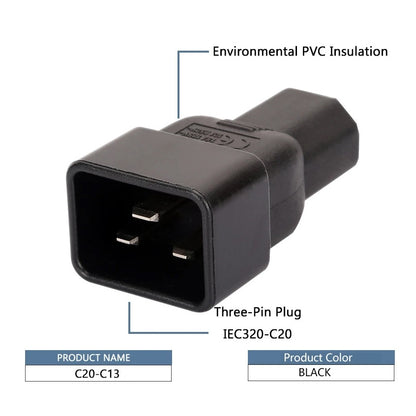 IEC Adapter (1pc) C20 to C13 15A 250V PDU Power Adapter Server Computer Power Adapter IEC C13 To C20
