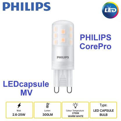 Philips CorePro LED Capsule 2.6W-25W G9 CR160 Dimmable 827 D 2700K Warm White Led Lamp Led Lights