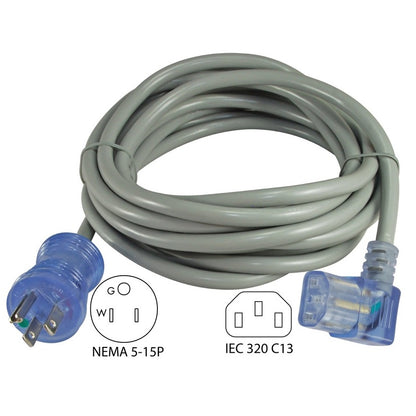 Hospital Grade Power Cord NEMA5 15P TO Angled C13 3 Meters NEMA5-5P 3m Transparent Plugs Gray Cord