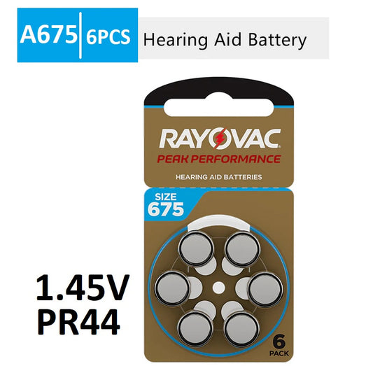 Rayovac Peak Performance Size 675 PR44 (6pcs) p675 1.45v A675 Hearing Aid Battery Batteries Zinc Air