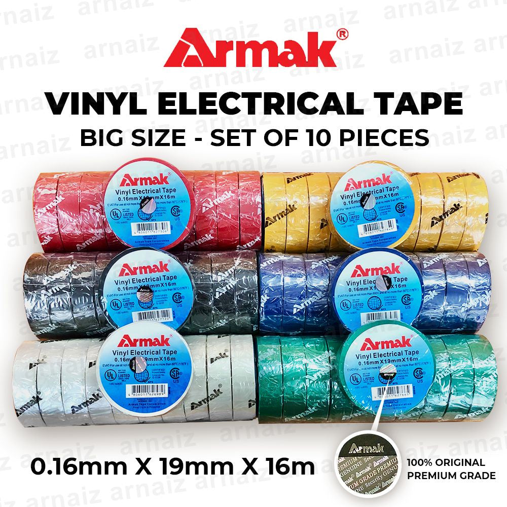 Armak Electrical Tape (10pcs) BIG Size 16m Vinyl Electrical Tape 0.16mm x 19mm x 16m Wholesale