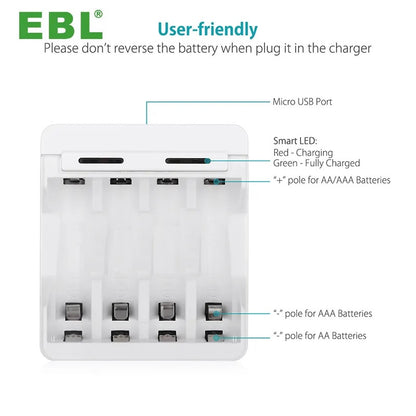 EBL LN-6105 4 Bay Portable Smart USB Battery Charger With Fast Charging For AA AAA Batteries NQ005