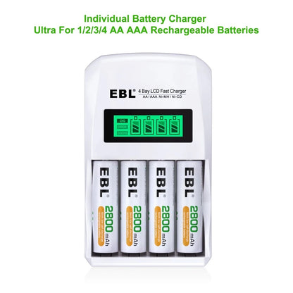 EBL 6907 4 Bay Smart Individual Battery Charger Quick Charging For AA AAA Ni-MH Ni-CD Batteries 907