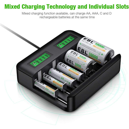 EBL TB-6431 8 Bay Universal Battery Charger With LCD Status Display For AA AAA C D Batteries 8 Slots