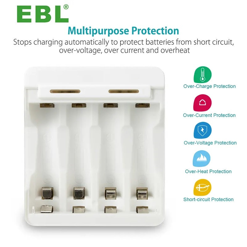 EBL LN-6105 4 Bay Portable Smart USB Battery Charger With Fast Charging For AA AAA Batteries NQ005