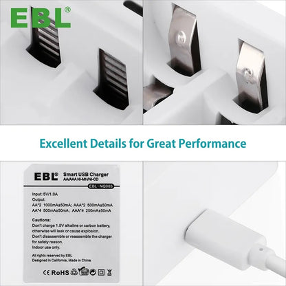 EBL LN-6105 4 Bay Portable Smart USB Battery Charger With Fast Charging For AA AAA Batteries NQ005