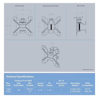 LQD Ross LEST100-RO Turn and Tilt TV Wall Mount 13-23" Inches LEST100 Swivel and Tilt Tool-free