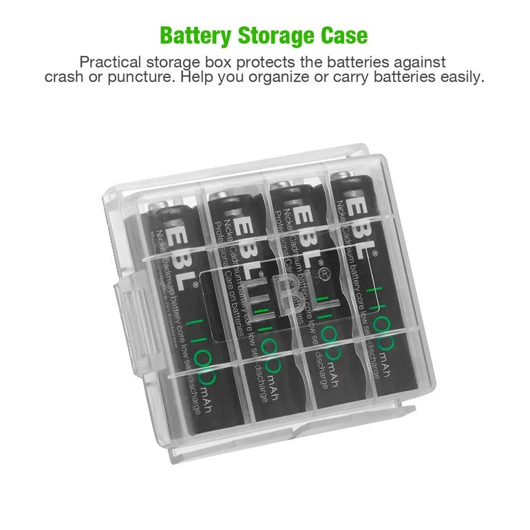 EBL LN-AA 1000 (4pcs) 1.2V AA Size 1100mAh Rechargeable Battery Ni-CD Batteries With Battery Case