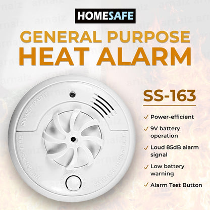 LQD HomeSafe SS-163 General Purpose Heat Alarm 9V Garvan Heat Detector