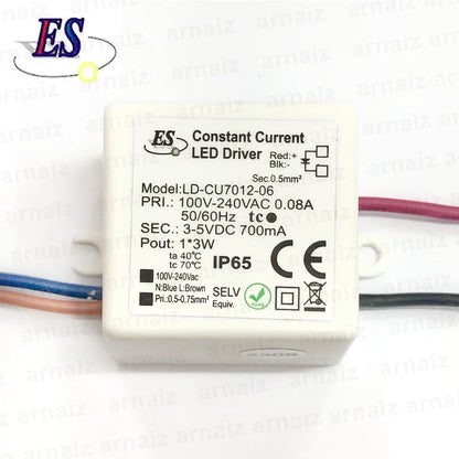 LD-CU7012-06 Constant Current LED Driver IN:100-240VAC OUT:3-5VDC, 700MA 3W LDCU701206 3 Watts