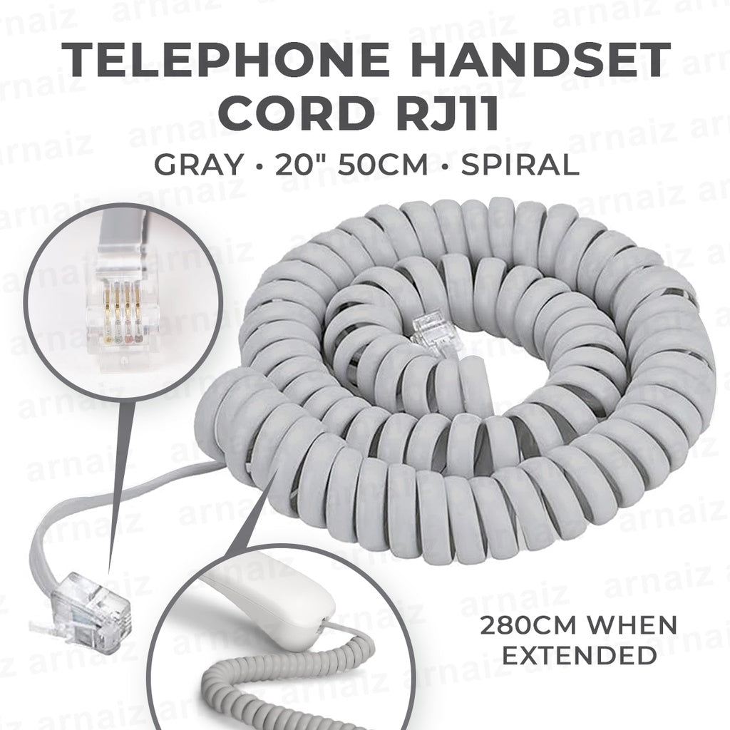 Telephone Handset Cord Grey 20" 50cm Spiral Phone Cord Handset Cord Universally Compatible Grey