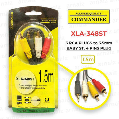 LQD XLA-348ST 3 RCA Plugs to 3.5mm Baby Stereo 4 Pins Plug 1.5 meters Digital Video Cable TV DVD