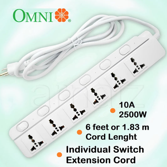 Omni Extension Cord Individual Switch Universal Outlet Power Strip 4 5 6 Gang WED-340 WED350 WED-360