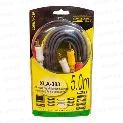 LQD XLA-383 3 RCA Plugs to 3 RCA Plugs 5 meters Digital Video Cable TV Power Amp Tuner Cassette 5M