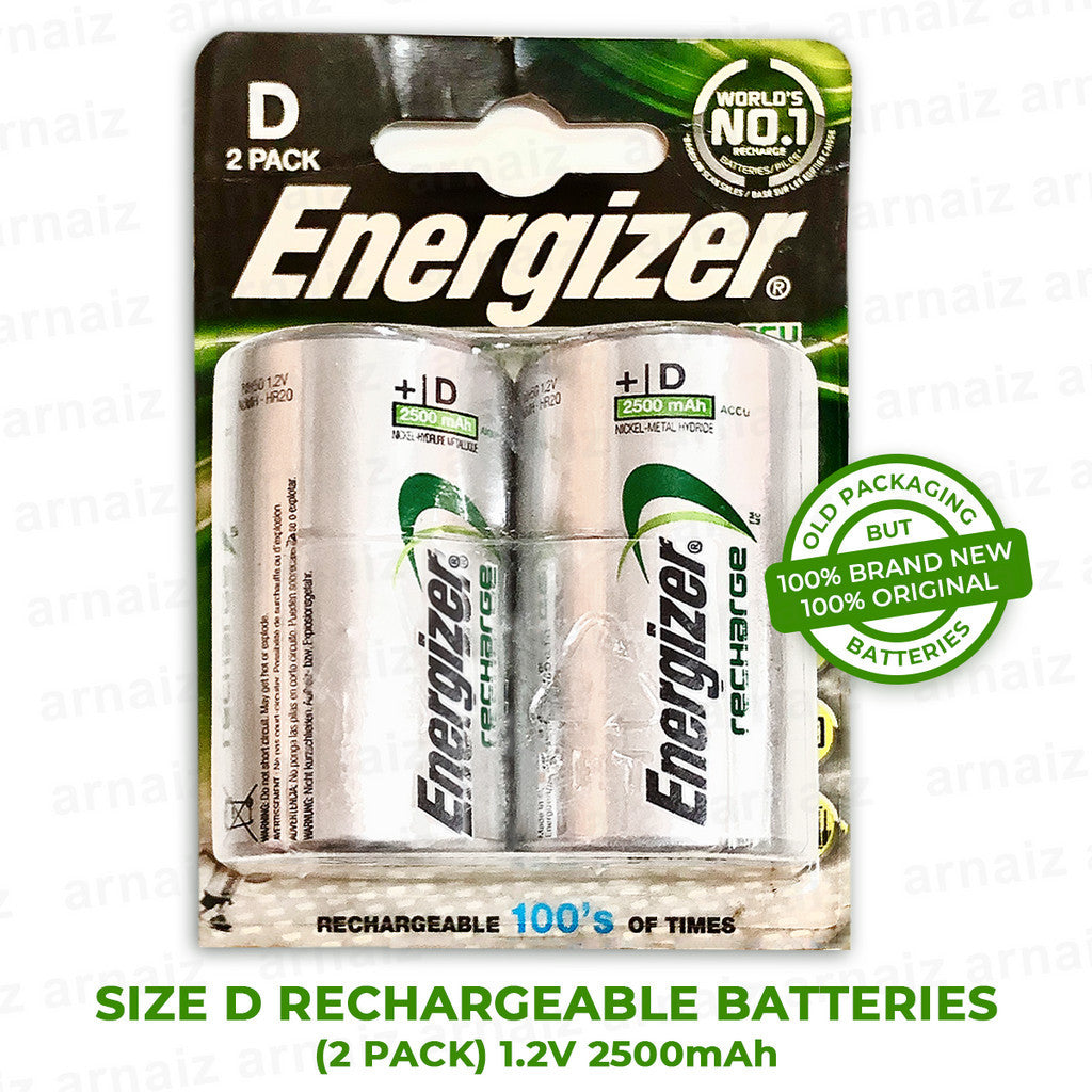 LQD Energizer SIZE D Rechargeable (2pcs) Battery HR20 NiMH 1.2V 2500mAh Old Packaging