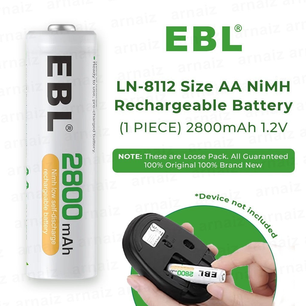 EBL AA Size AA (1pc) 2800mAh Rechargeable Battery HR6 Rechargeable Batteries Loose Pack