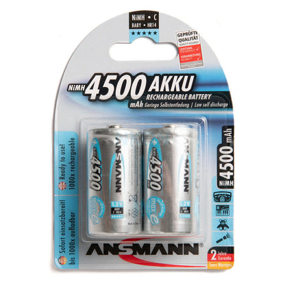 LQD Ansmann Size C Rechargeable Battery (2pcs) HR14 Baby NiMH 1.2V 4500mAh Max E