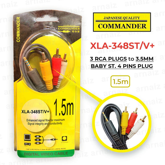 LQD XLA-348ST/V+ 3 RCA Plugs to 3.5mm Baby St. 4 Pins Plug Digital Video Cable 1.5 meters CD Amp TV