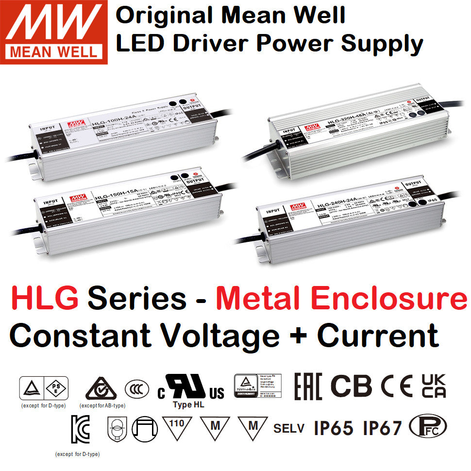 Meanwell LED Driver Power Supply HLG Series Metal Enclosure Mean Well Power Supply 12V 24V